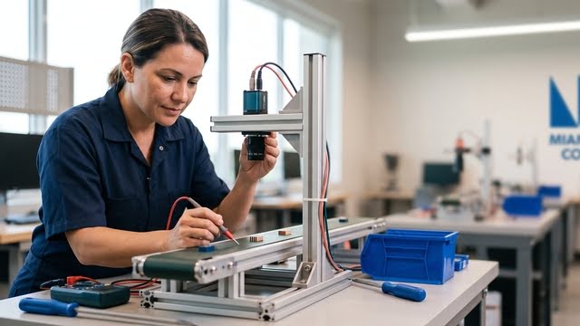 A student working at a computer in a technology lab