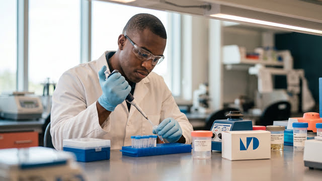 A scientist working with samples in a biology lab