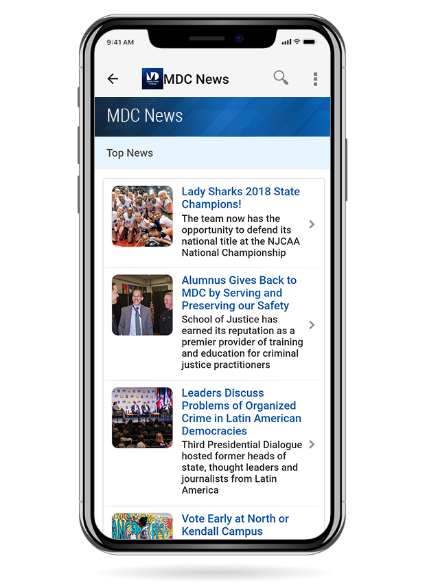 News Inferface in the MDC Mobile app
