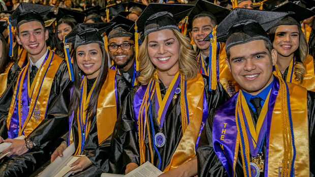Students sit during a commencement ceremony