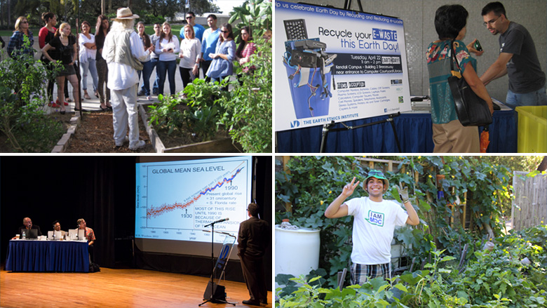 Pictures of students and faculty engaging in sustainability practices